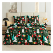 Pościel Świąteczna 3D Satyna Bawełniana 160/200 4cz Zielona Mikołaje i Choinki