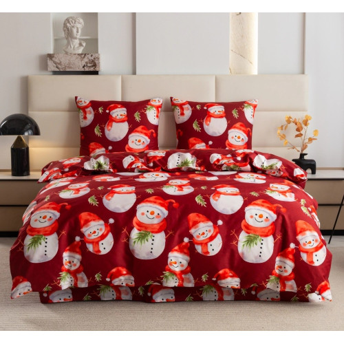 Pościel Świąteczna 3D Satyna Bawełniana 160/200 4cz Czerwona Wesołe Ba.