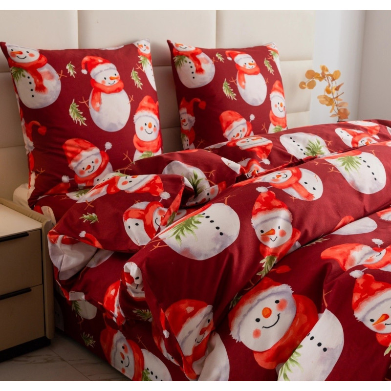 Pościel Świąteczna 3D Satyna Bawełniana 160/200 4cz Czerwona Wesołe Ba.