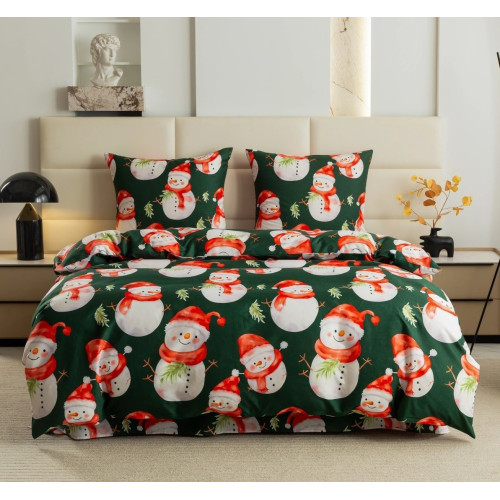 Pościel Świąteczna 3D Satyna Bawełniana 160/200 4cz Zielona Wesołe Bał.