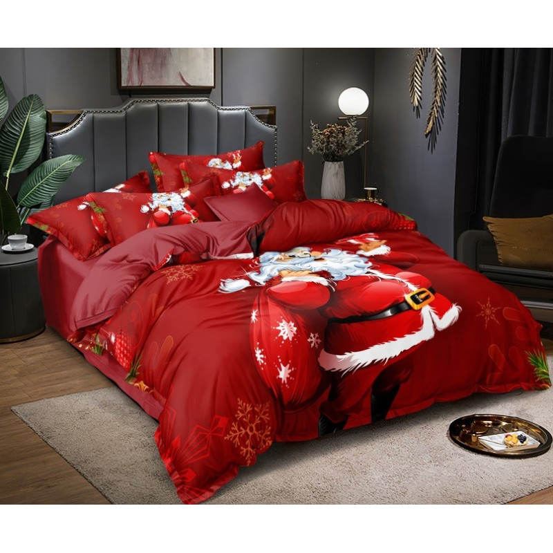 Pościel Świąteczna 3D Wzór Faktyczny 160/200 3cz Mikołaj Z Workiem