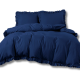 Pościel Z Falbanką Satyna Bawełniana 220x200 3cz Granatowa