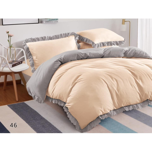 Pościel Z Falbanką Dwukolorowa Satyna Bawełniana 160x200 Kremowo/Szara