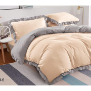 Pościel Z Falbanką Dwukolorowa Satyna Bawełniana 160x200 Kremowo/Szara