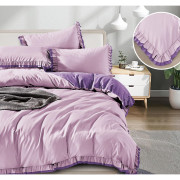 Pościel Z Dwukolorową Falbanką Satyna Bawełniana 160x200 Fioletowa