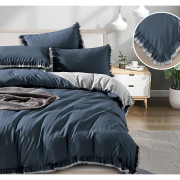 Pościel Z Dwukolorową Falbanką Satyna Bawełniana 160x200 Granatowo/Sza...