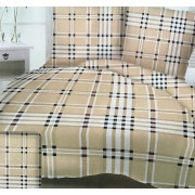 Komplet Pościeli Z Kory 100% Bawełna 160x200cm Krata Beżowa