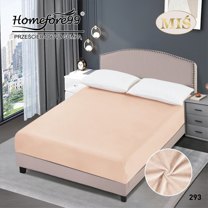 Prześcieradło Z Gumką Pluszowa Mikrofibra Miś 140x200 Jasny Beż