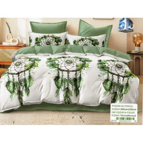 Pościel 3D Satyna Bawełniana 220/200 3cz Zielone Łapacze Snów