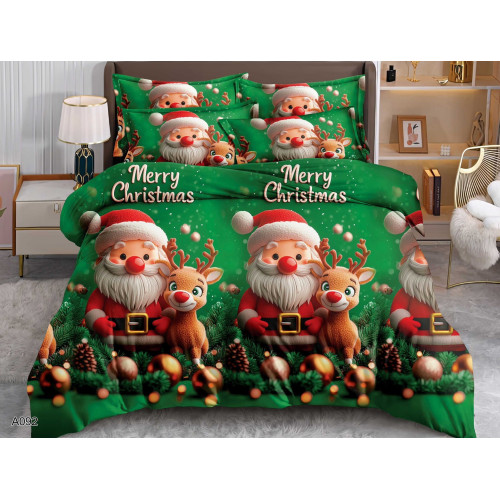 Pościel Świąteczna 3D Satyna Bawełniana 220/200 3cz Mikołaj Z Renifere...
