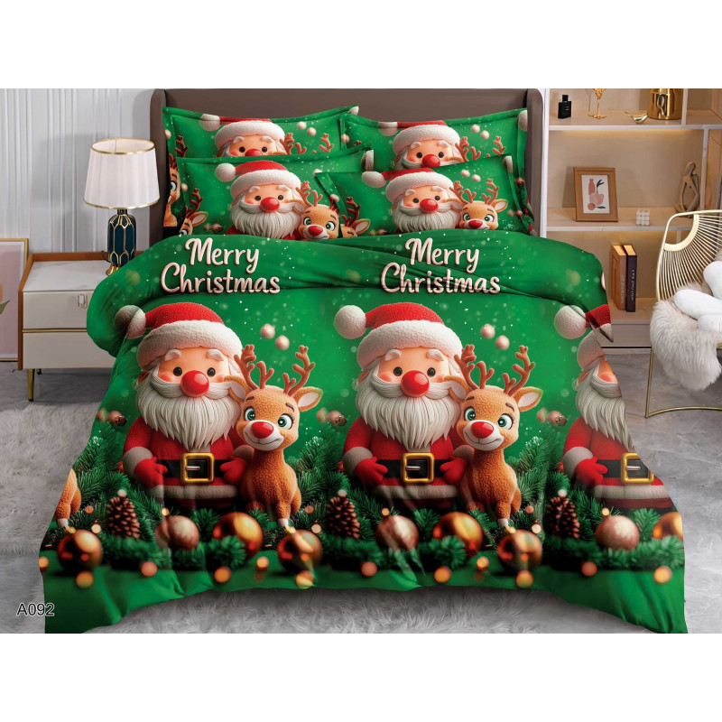 Pościel Świąteczna 3D Satyna Bawełniana 220/200 3cz Mikołaj Z Renifere...