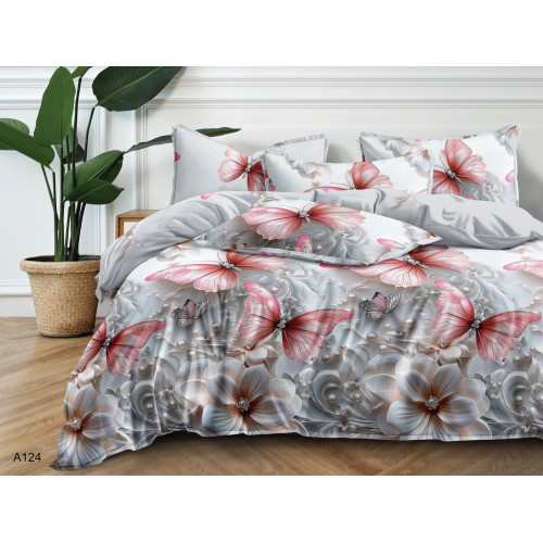 Pościel 3D Satyna Bawełniana 160/200 4cz Różowe Motyle