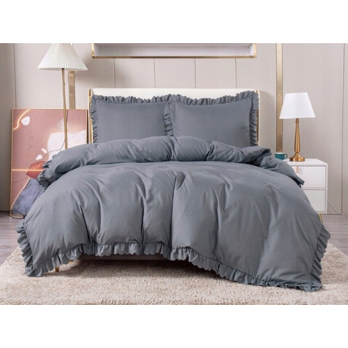 Pościel Z Falbanką Mikrofibra Cotton World 220x200 3cz Szara