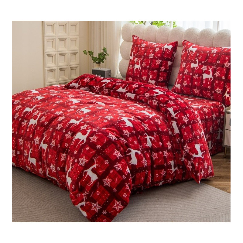 Pościel Świąteczna Gruba Z Mikrofibry Miś 160x200cm 3cz Renifery Gwiaz...