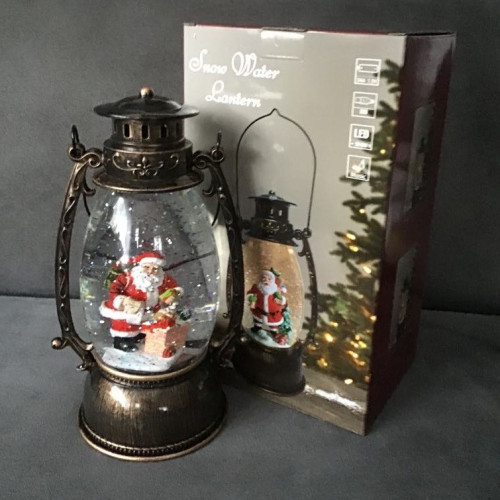 Ozdoba Świąteczna Latarnia Lampion Led Z Pozytywką Mikołaj Przy Komini...