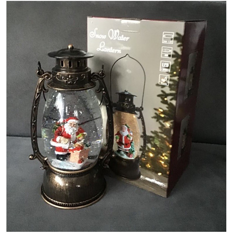 Ozdoba Świąteczna Latarnia Lampion Led Z Pozytywką Mikołaj Przy Komini...