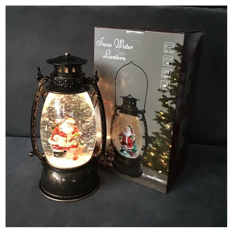Ozdoba Świąteczna Latarnia Lampion Led Z Pozytywką Mikołaj Przy Komini...