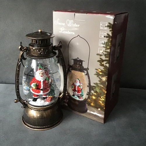 Ozdoba Świąteczna Latarnia Lampion Led Z Pozytywką Mikołaj Z Workiem