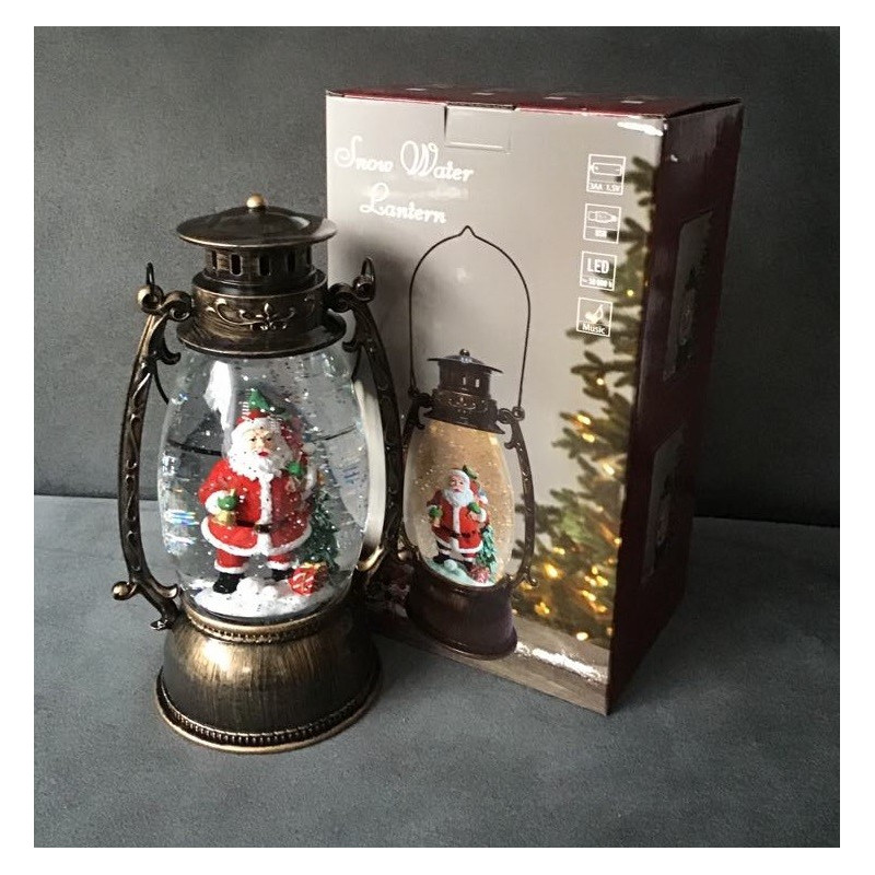 Ozdoba Świąteczna Latarnia Lampion Led Z Pozytywką Mikołaj Z Workiem