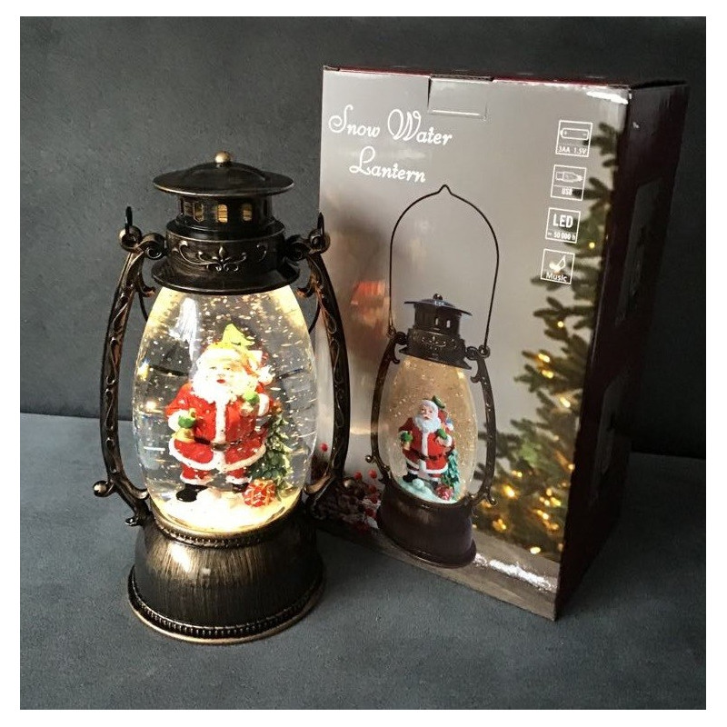 Ozdoba Świąteczna Latarnia Lampion Led Z Pozytywką Mikołaj Z Workiem
