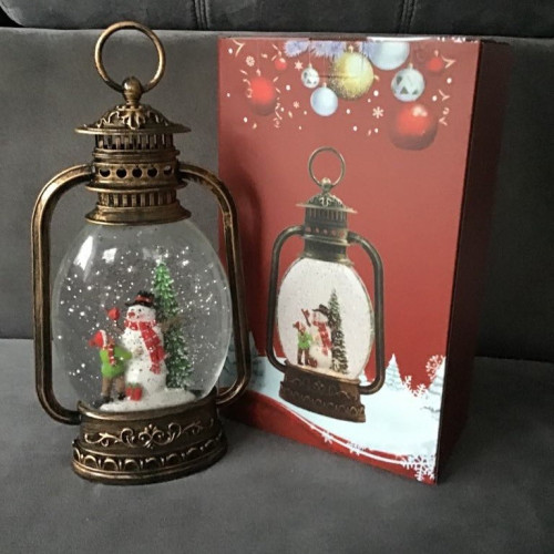 Ozdoba Świąteczna Latarnia Lampion Led Z Pozytywką Bałwan I Dziecko