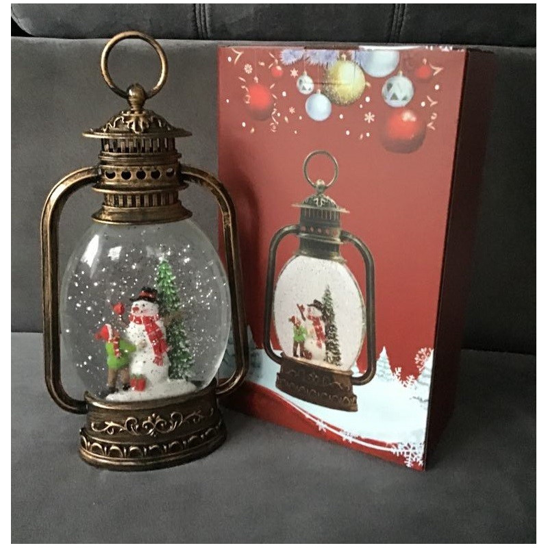 Ozdoba Świąteczna Latarnia Lampion Led Z Pozytywką Bałwan I Dziecko