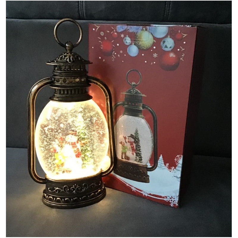 Ozdoba Świąteczna Latarnia Lampion Led Z Pozytywką Bałwan I Dziecko