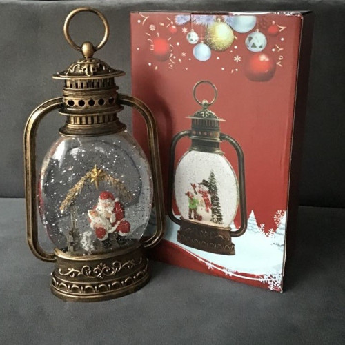 Ozdoba Świąteczna Latarnia Lampion Led Z Pozytywką Mikołaj W Stajence