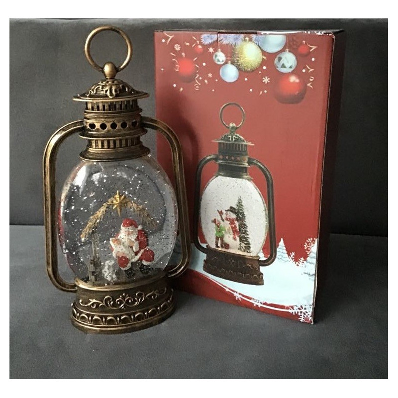 Ozdoba Świąteczna Latarnia Lampion Led Z Pozytywką Mikołaj W Stajence