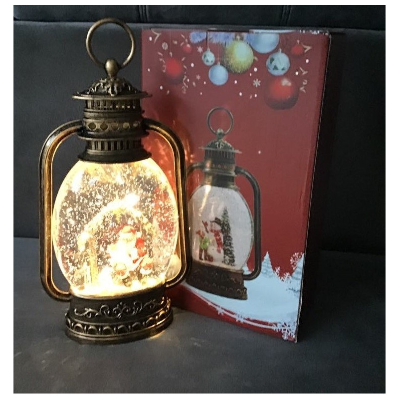 Ozdoba Świąteczna Latarnia Lampion Led Z Pozytywką Mikołaj W Stajence