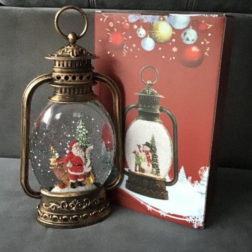 Ozdoba Świąteczna Latarnia Lampion Led Z Pozytywką Mikołaj Przy Saniac...