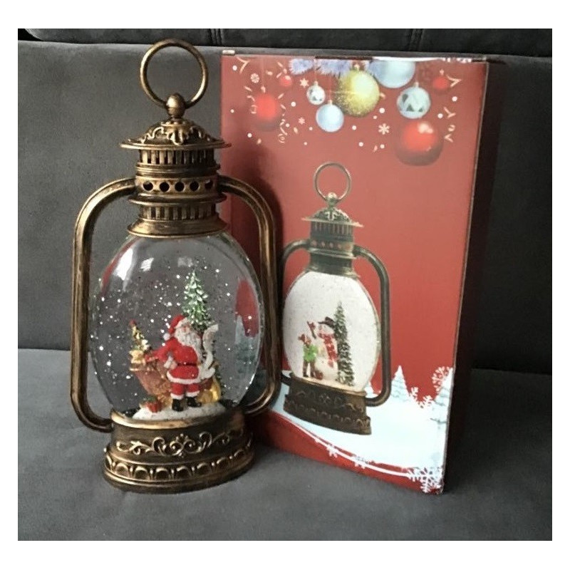 Ozdoba Świąteczna Latarnia Lampion Led Z Pozytywką Mikołaj Przy Saniac...