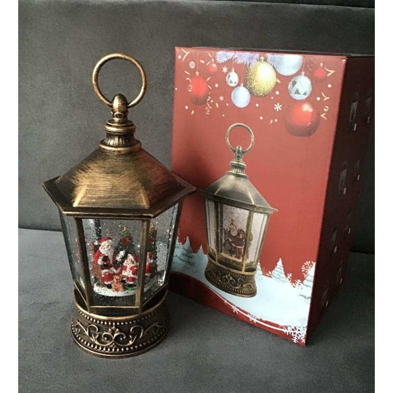 Ozdoba Świąteczna Latarnia Lampion Led Z Pozytywką Mikołaj w Fotelu
