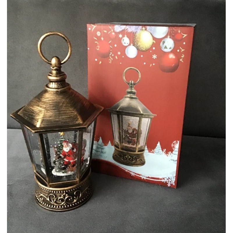 Ozdoba Świąteczna Latarnia Lampion Led Z Pozytywką Mikołaj Z Workiem