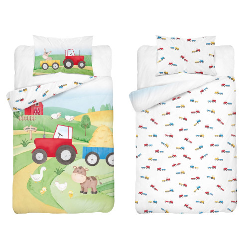 Pościel Dwustronna Bambusowa 100x135cm 2cz Czerwony Traktorek
