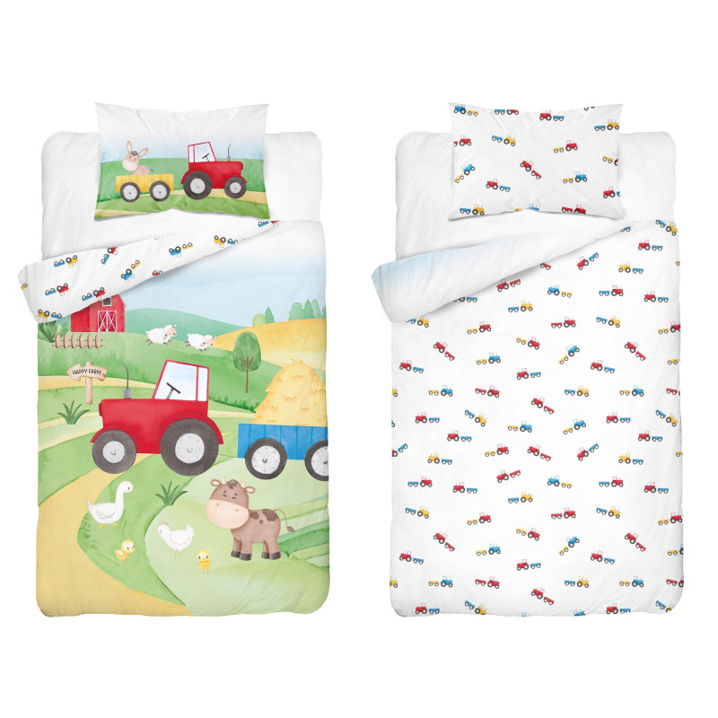 Pościel Dwustronna Bambusowa 100x135cm 2cz Czerwony Traktorek