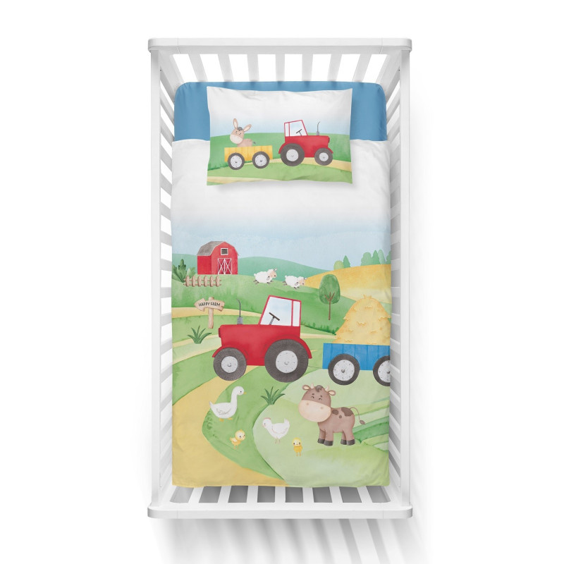 Pościel Dwustronna Bambusowa 100x135cm 2cz Czerwony Traktorek