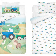 Pościel Dwustronna Bambusowa 100x135cm 2cz Niebieski Traktorek