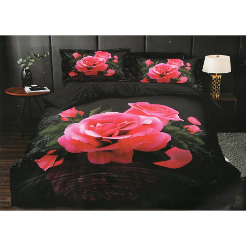 Pościel 3D Satyna Bawełniana 220/200 Z Prześcieradłem Róże