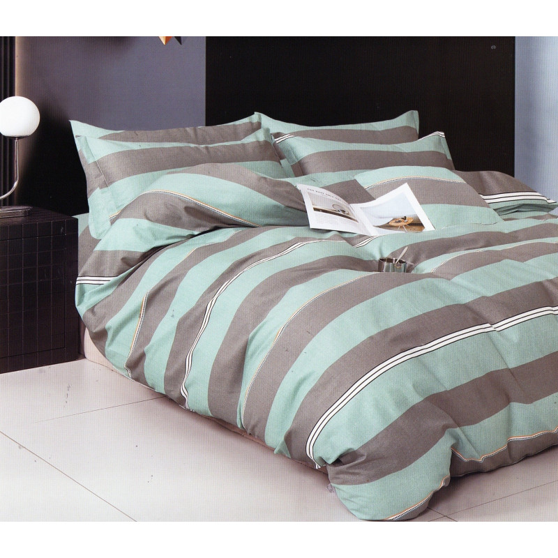 Pościel 140x200 Dwustronna Bawełna Satynowa Collection World Pasy Mięt...