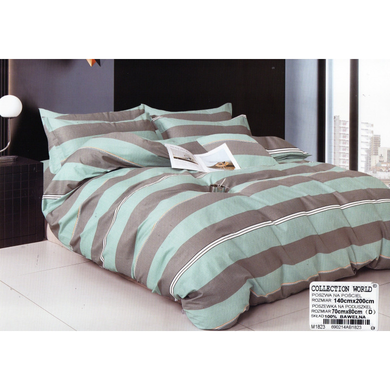 Pościel 140x200 Dwustronna Bawełna Satynowa Collection World Pasy Mięt...
