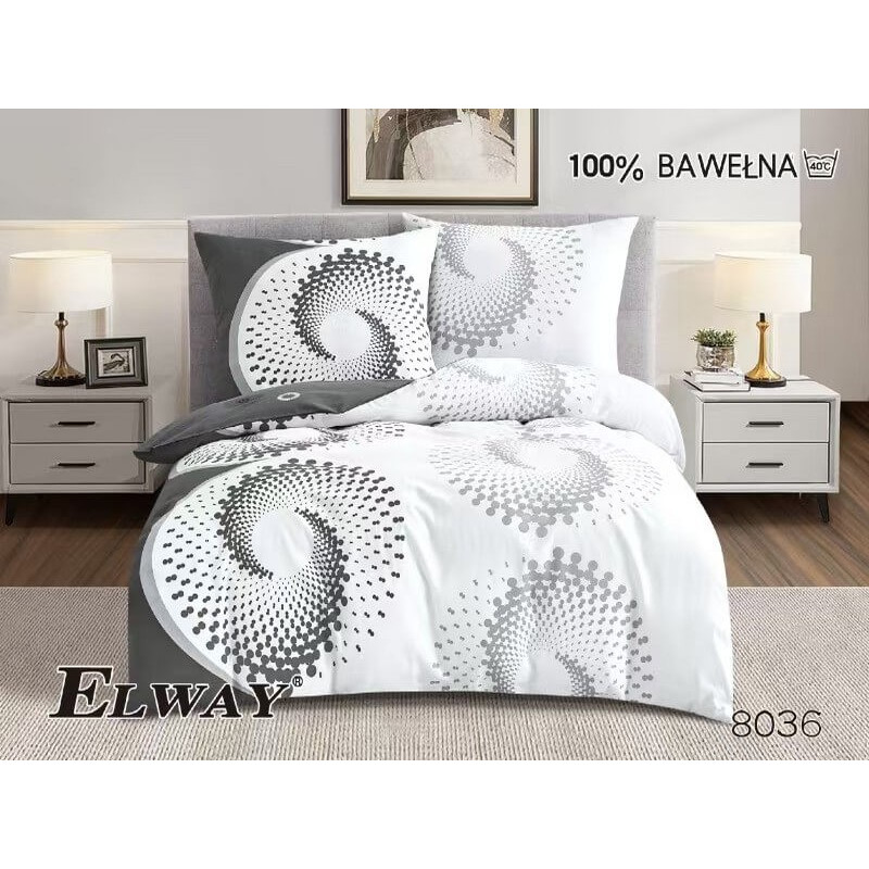 Pościel Bawełniana Dwustronna Elway 160/200 Grafika Szaro Biała