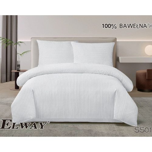 Pościel Hotelowa Elway Paski Biała 160x200 3cz 100% Bawełna