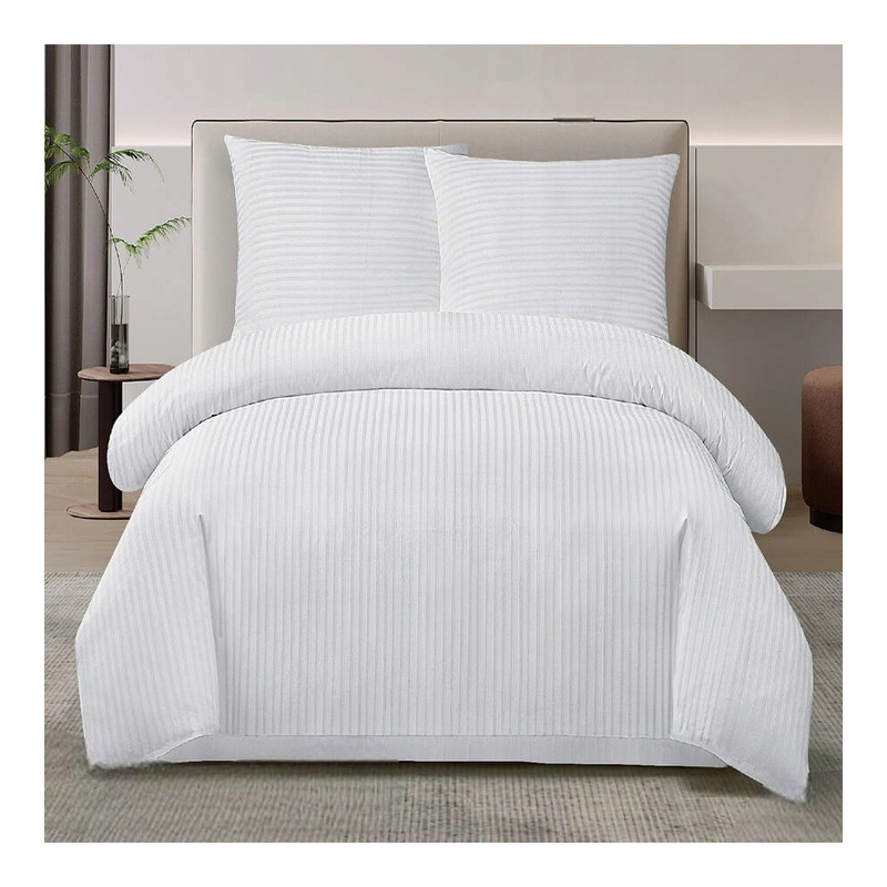 Pościel Hotelowa Elway Paski Biała 160x200 3cz 100% Bawełna