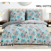 Pościel Dwustronna Bawełniana Elway 220/200 Szara w Niebieskie Kwiaty