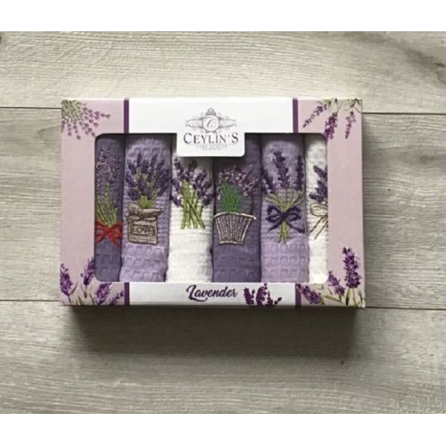 Komplet Ścierek Kuchennych Haftowanych 6szt Lawenda