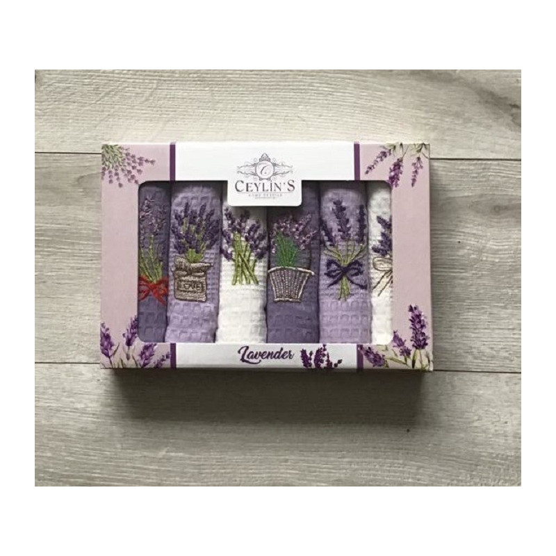 Komplet Ścierek Kuchennych Haftowanych 6szt Lawenda