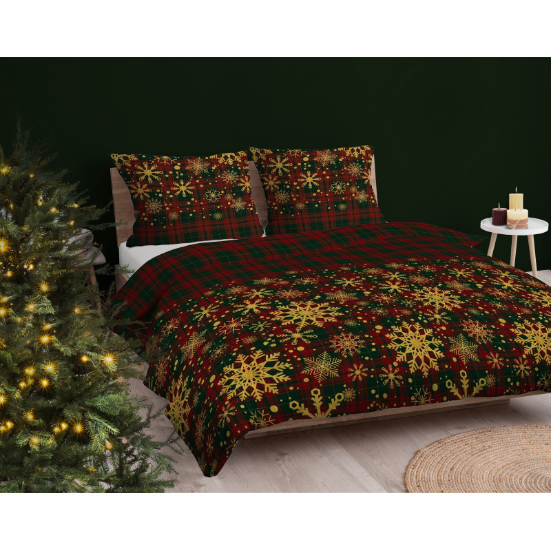 Pościel Świąteczna 160x200 HOME SATIN Detexpol Bawełna 100% Śnieżynki