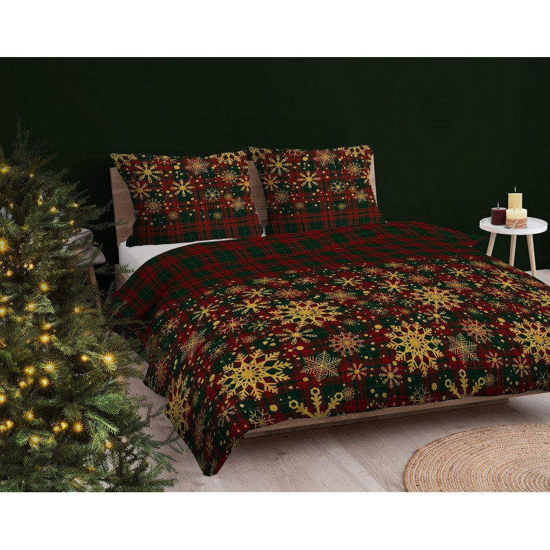 Pościel Świąteczna 220x200 HOME SATIN Detexpol Bawełna 100% Śnieżynki