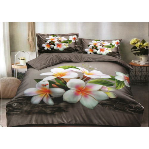 Pościel 3D Satyna Bawełniana 220/200 Z Prześcieradłem Kwiaty